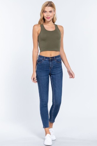 Slim Fit Women's Round Neck Racerback / Halter Neck Soft Cotton Crop Tank Top - Picture 83 of 94