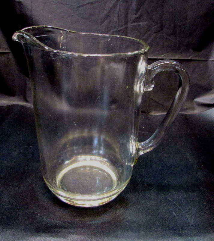 Old 1940's Medium Size 6-1/2" Tall Vintage Heavy Clear Glass Juice Milk Pitcher
