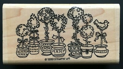 Topiary Garden Bush Decorative Plants on Pot Bunch Wood Mounted Rubber Stamp