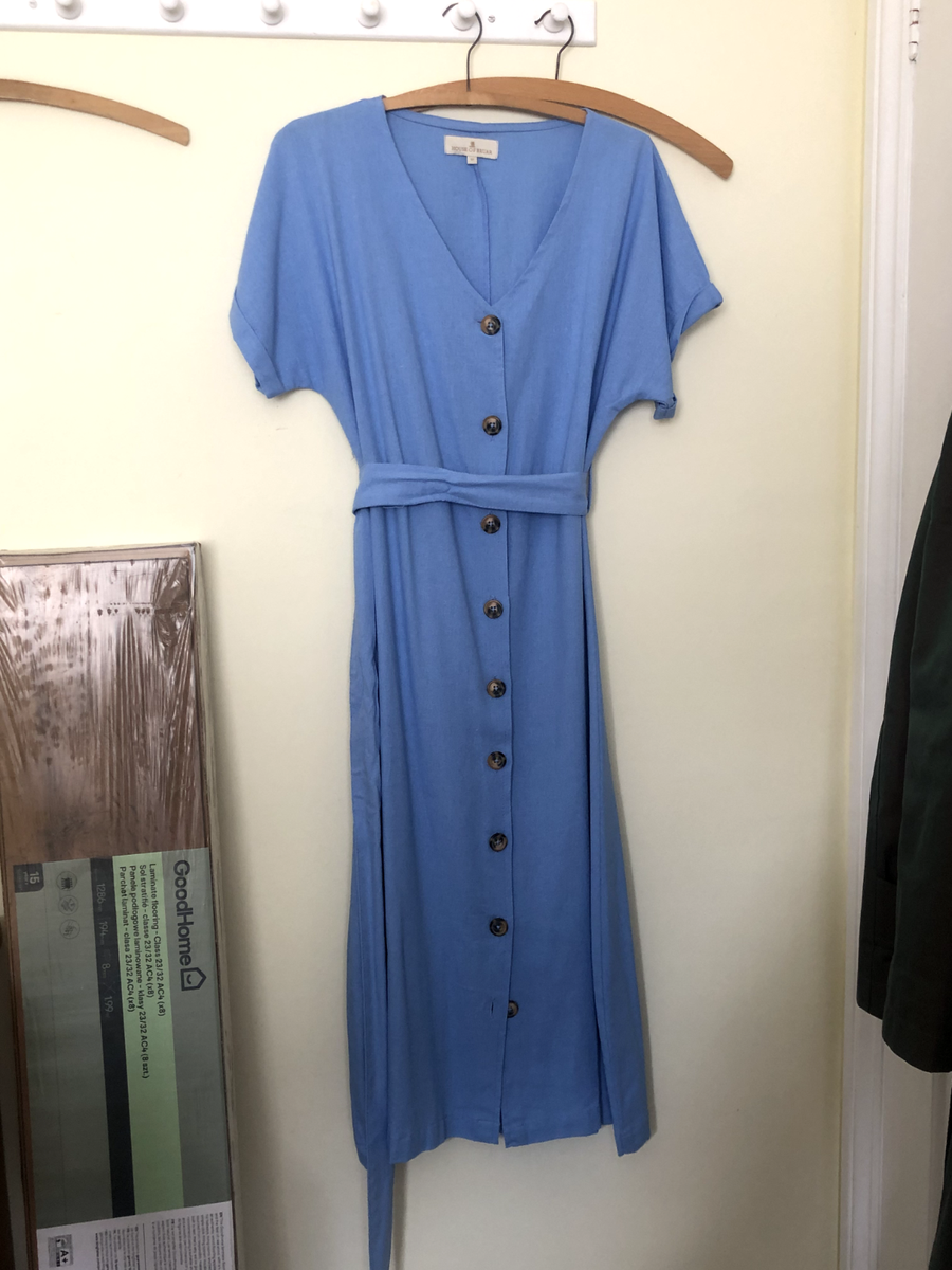 HOUSE OF BRUAR Pale Blue Midi Dress Button Up Tie Waist Long Summer Shirt  Cotton | eBay UK