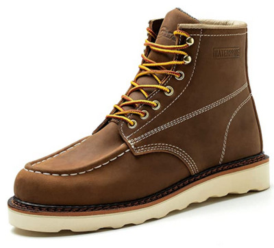 Work Boot Men's 6''  Soft Toe Wedge Boots for Construction Lightweight leather