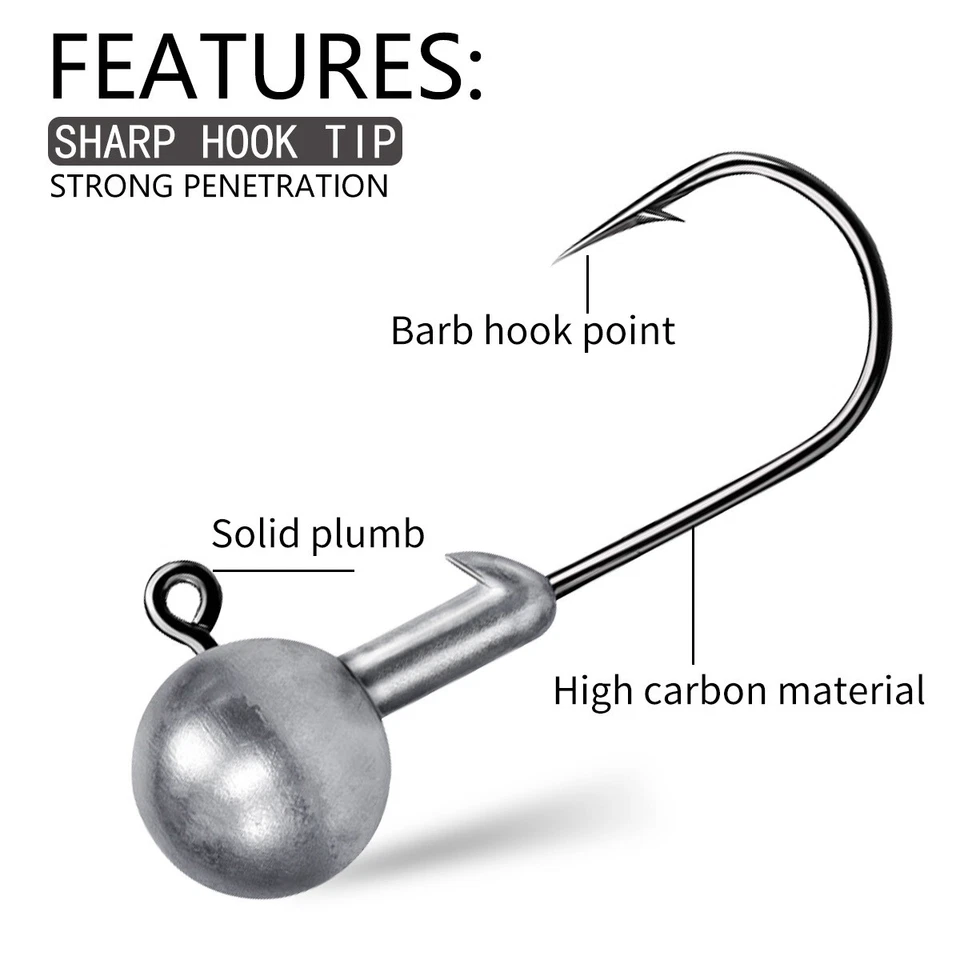 20Pcs/Box  Jig Heads Bottom Soft Lure Hook Freshwater Saltwater Fishing Mix Size - Image 2 of 4