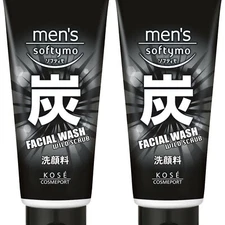Kose Men's Softymo Charcoal Facial Wash Wild Scrub Menthol for Acne 2Pack Set