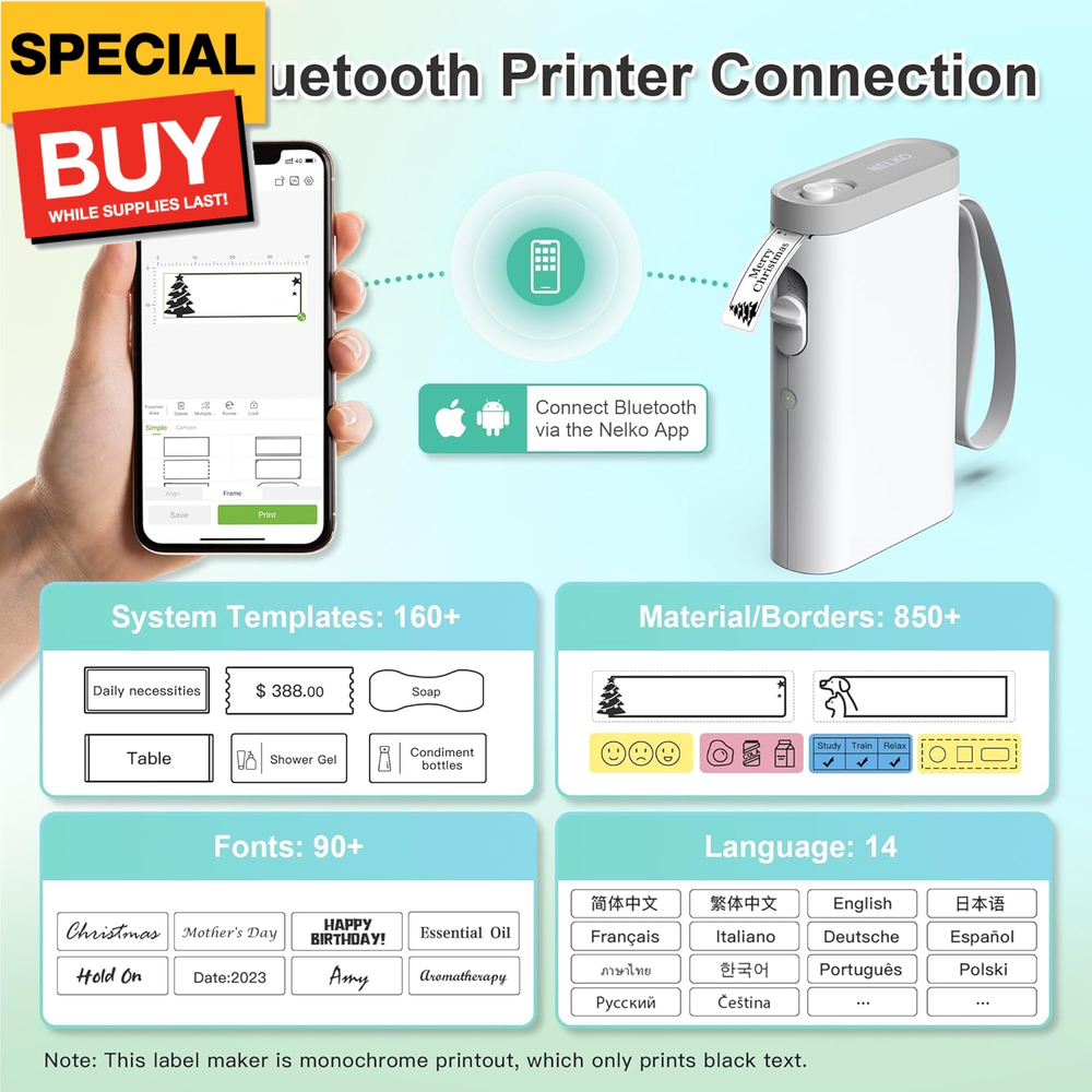 Bluetooth Label Maker P21 with Tape - Wireless Mini Portable Label Printer