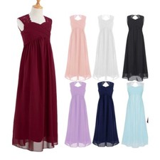 DE Mädchen Festlich Kleider Chiffon Spitze Party Brautjungfern Ärmellos Kleid