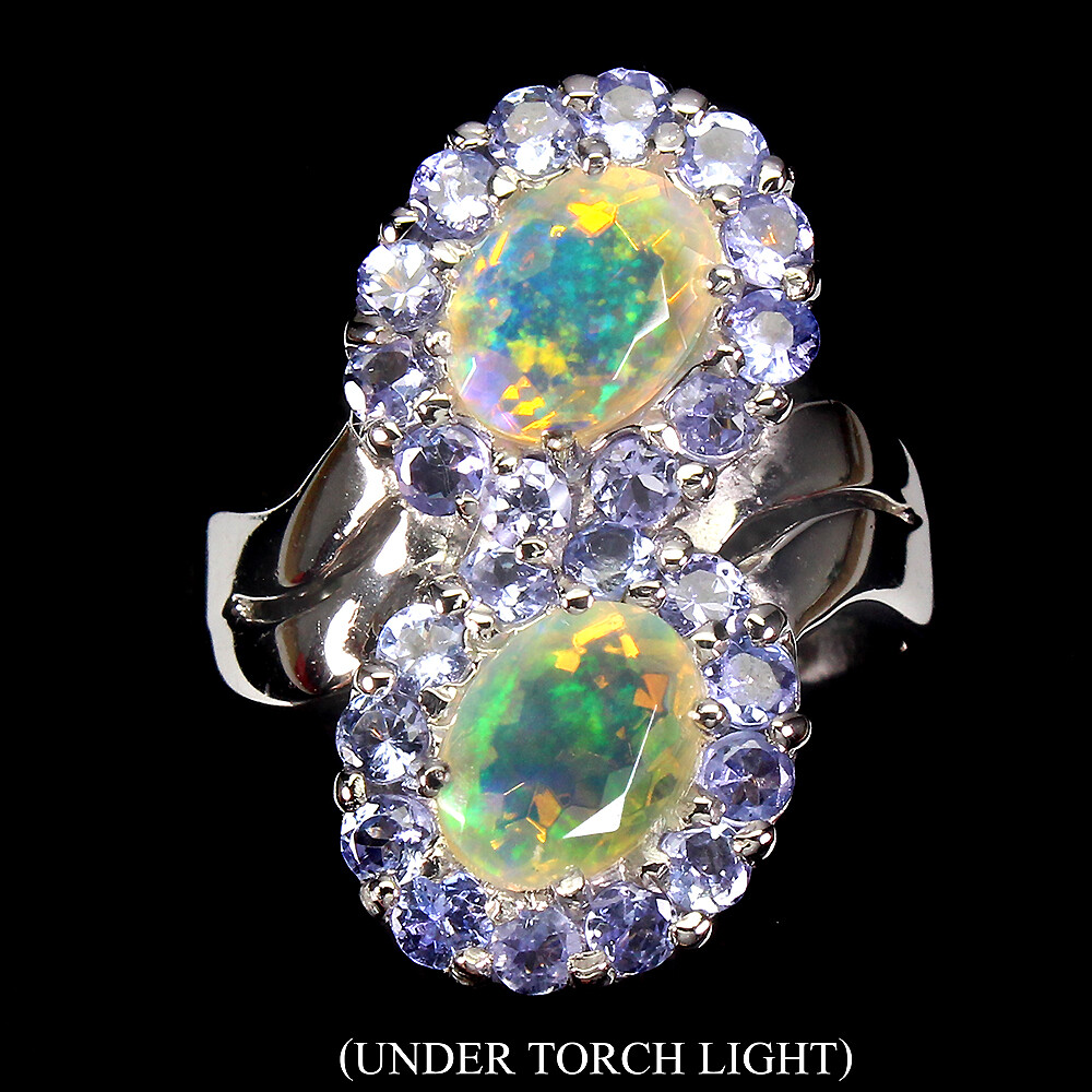 925 Sterling Silver Ring Oval Fire Opal Flash 8x6mm Tanzanite Gemstone  Jewelry
