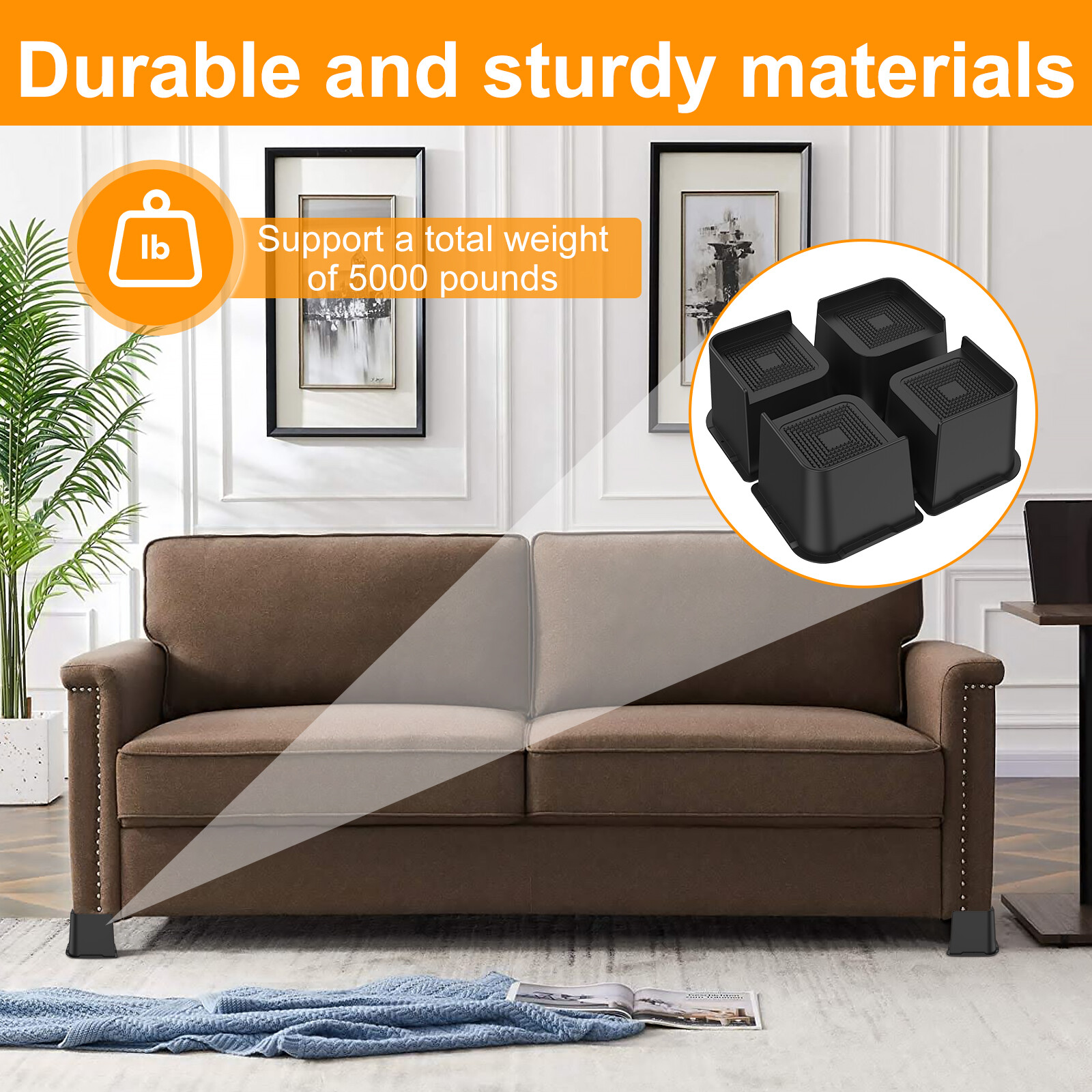 4Pcs Bed Risers NonSlip Furniture Risers Heavy Duty Sofa Riser Support