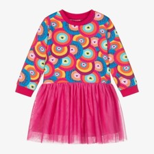 Agatha Ruiz de la Prada Girls Pink Cotton & Tulle Circle Print Dress NWT