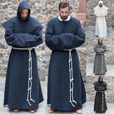 Men Renaissance Medieval Priest Cosplay Costume Monk Robe Shawl Halloween Party