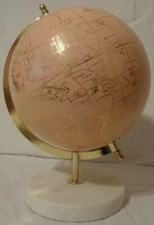 REVOLVING TABLETOP WORLD GLOBE MAP FIGURE PINK GOLD TONE PRINT 12.5" NEW