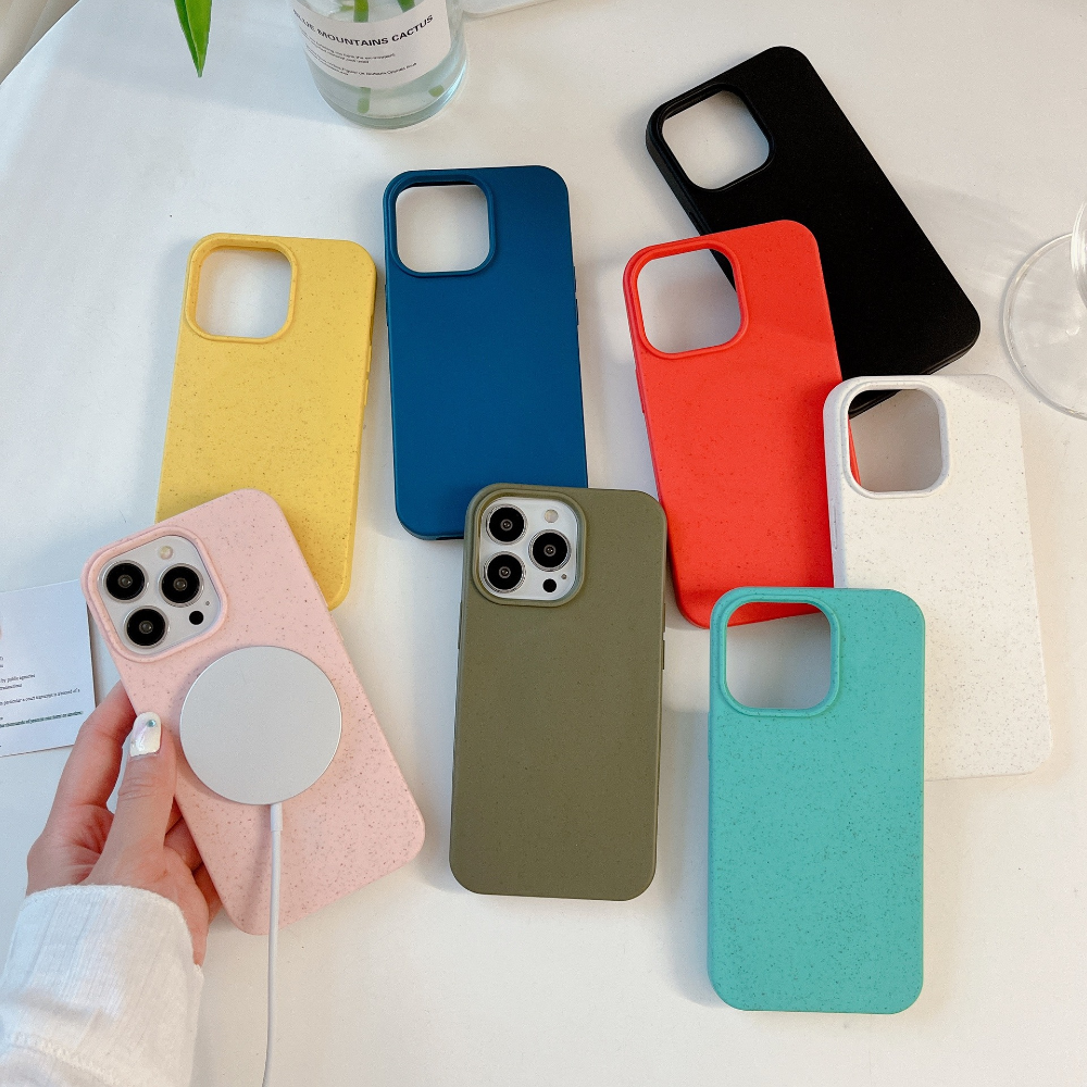 Magsafe Magnetic Wheat Straw TPU Case For iPhone 14 13 Pro Max Plus Mini Cover