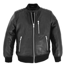 Boys Real Leather Bomber Kids Jacket Varsity Childrens 2-12 Years Old CH23 Black