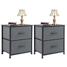 Set of 2 Nightstands with 2 Fabric Drawers End Table Bedside Table for Bedroom