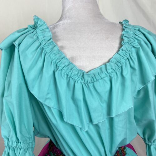 Square Dance Kleid Outfit Rosa Aqua Grün Blumen Rock Grün Bluse - Bild 2 von 10