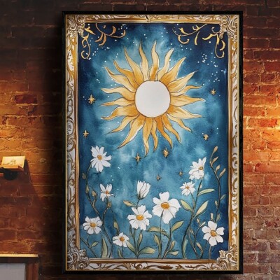 Art Nouveau Floral Poster - Elegant Dark Green Aesthetic, Sun & Flowers Poster
