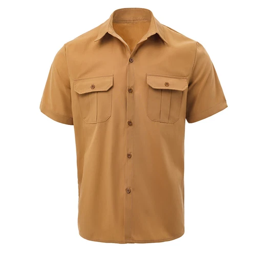 Men's Shirt Button Down Short Sleeve Two Front Pockets Solid Color Casual Tops#A - Picture 13 of 21