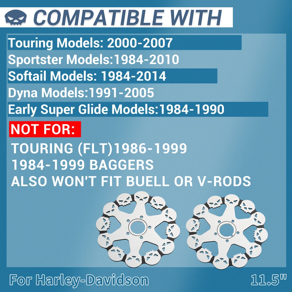 Espejo retrovisor 11,5" (delantero y trasero) para Harley Davidson Touring Softail Sportster Dyna Foto 3 de 4