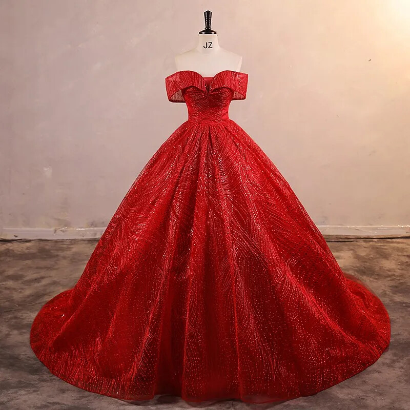 Fashion Sequins Off The Shoulder Ball Gown Quinceanera Dresses Red / 8