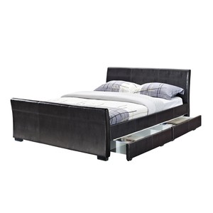 4 Drawers Faux Leather Storage Sleigh Bed Double King Size Bed