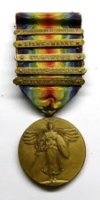 VINTAGE WW I U.S. Victory Medal with 5 Battle Bars MONTDIDIER-NOYON