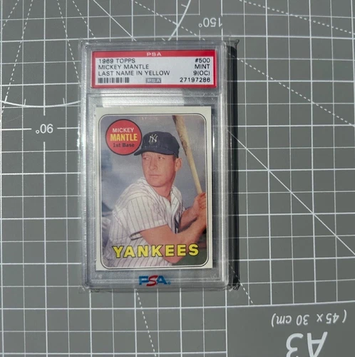1969 Mickey Mantle Topps Last Name in Yellow #500, PSA 9 (OC) Mint