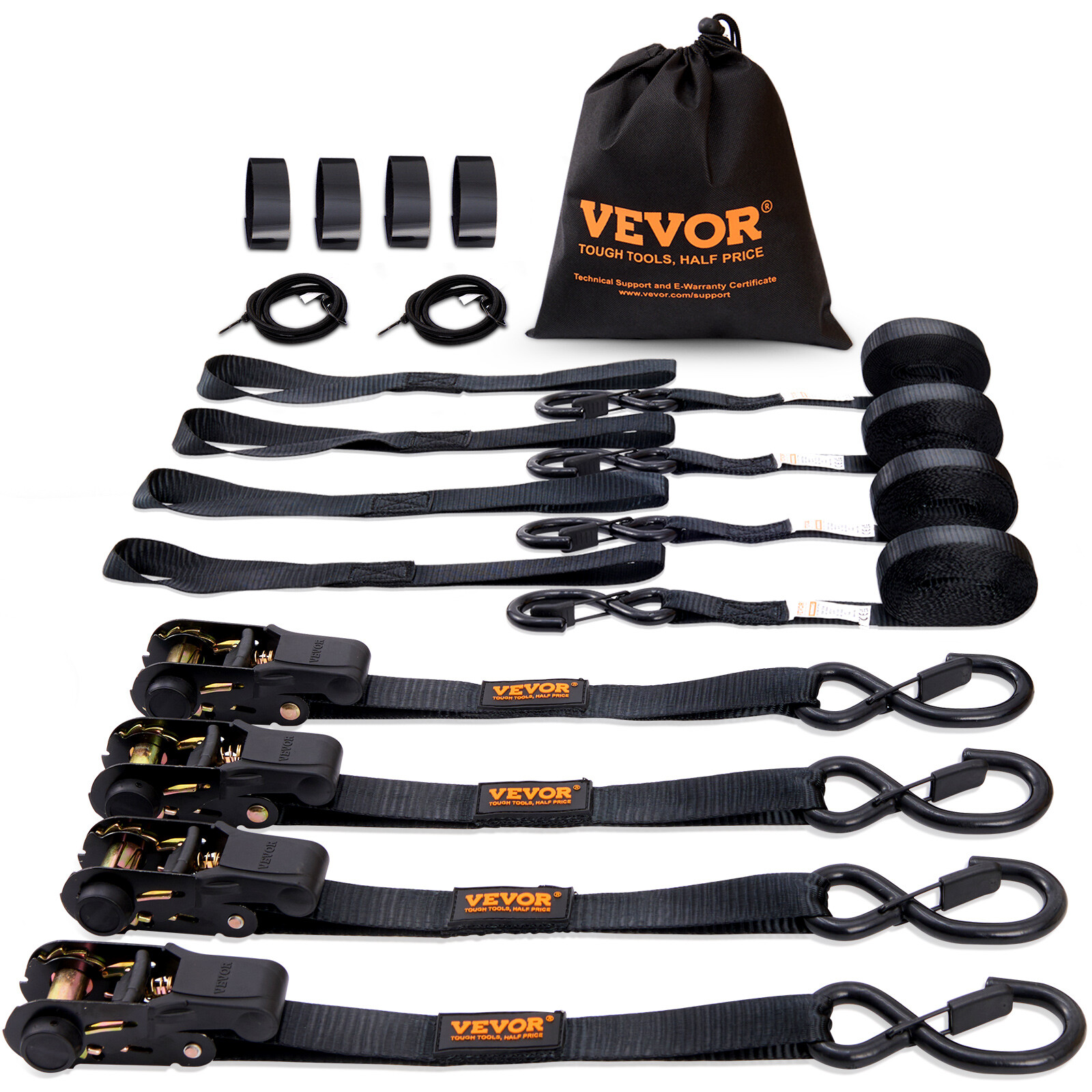 4 Sangles d'Arrimage à Cliquet VEVOR 998kg 4,6m en Polyester Noir pour Transport Sécurisé