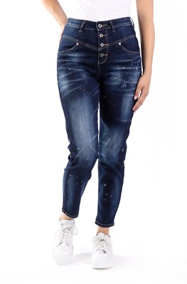 BLUE MONKEY JEANS B  WARE NEU BLAU SHORTS CROPPED HIGHWAIST PUNKTE UMSCHLAG