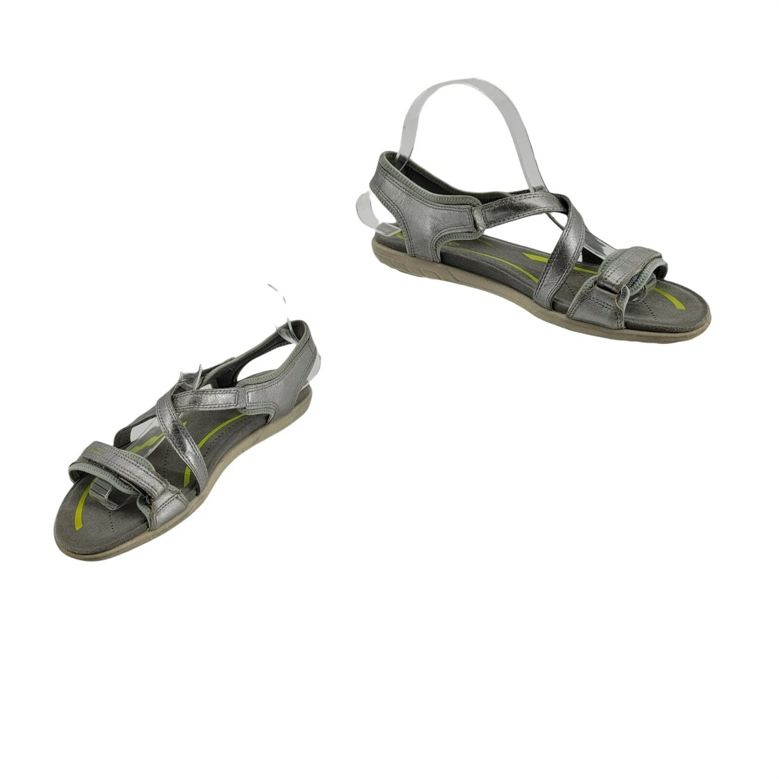 Sandali Ecco Bluma argento metallizzato comfort schiuma ammortizzata abbigliamento sportivo attivo taglia 9