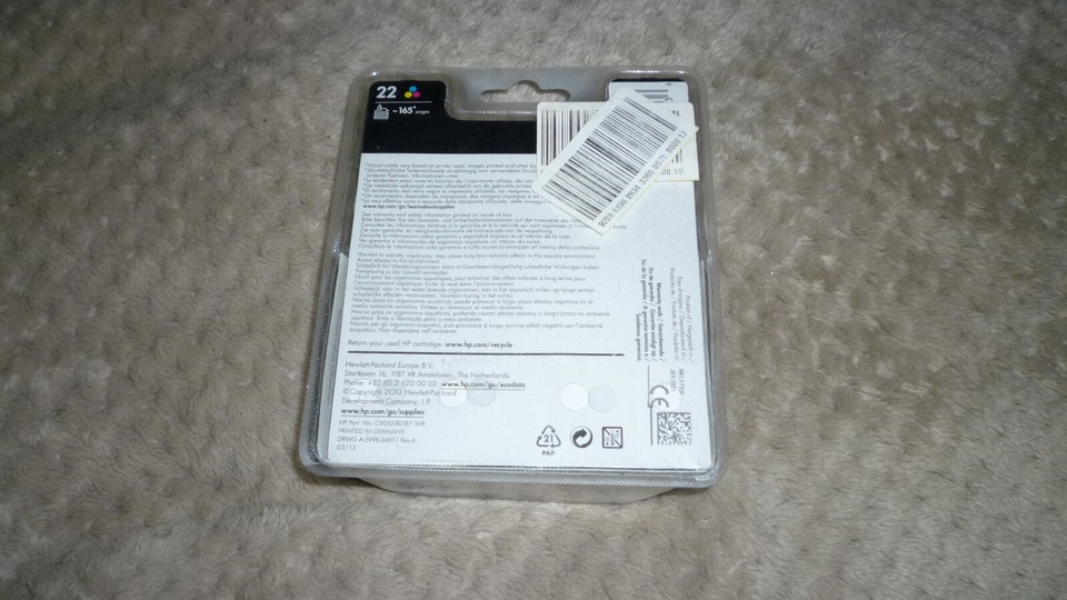 Genuine HP 22 TriColour Ink Cartridge C9352 for Deskjet/Officejet, exp