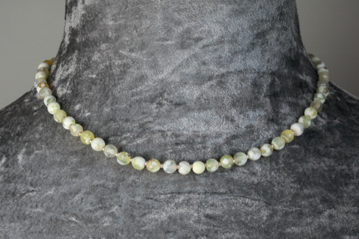 COLLAR REDONDO SOMBREADO ÁGATA AMARILLA 5MM ~ PLATA ESTERLINA 925 18"