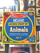 NWOB Melissa  Doug Deluxe Wooden Stamp Set Animals Print Wooden Toy Ages 4 