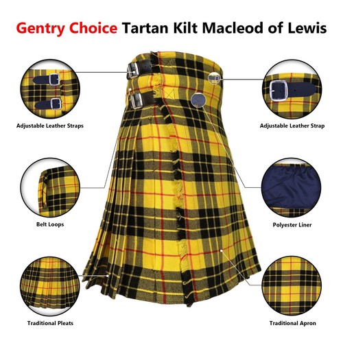 Highlander Tartan Kilt Macleod of Lewis 8 Yards 6 Pieces Kilt Set Scottish Dress - Picture 2 of 12