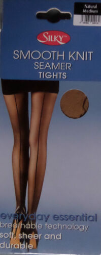 pack of 2 smooth knit seamer seamed tights nylons by silky natural or black  - Afbeelding 1 van 4