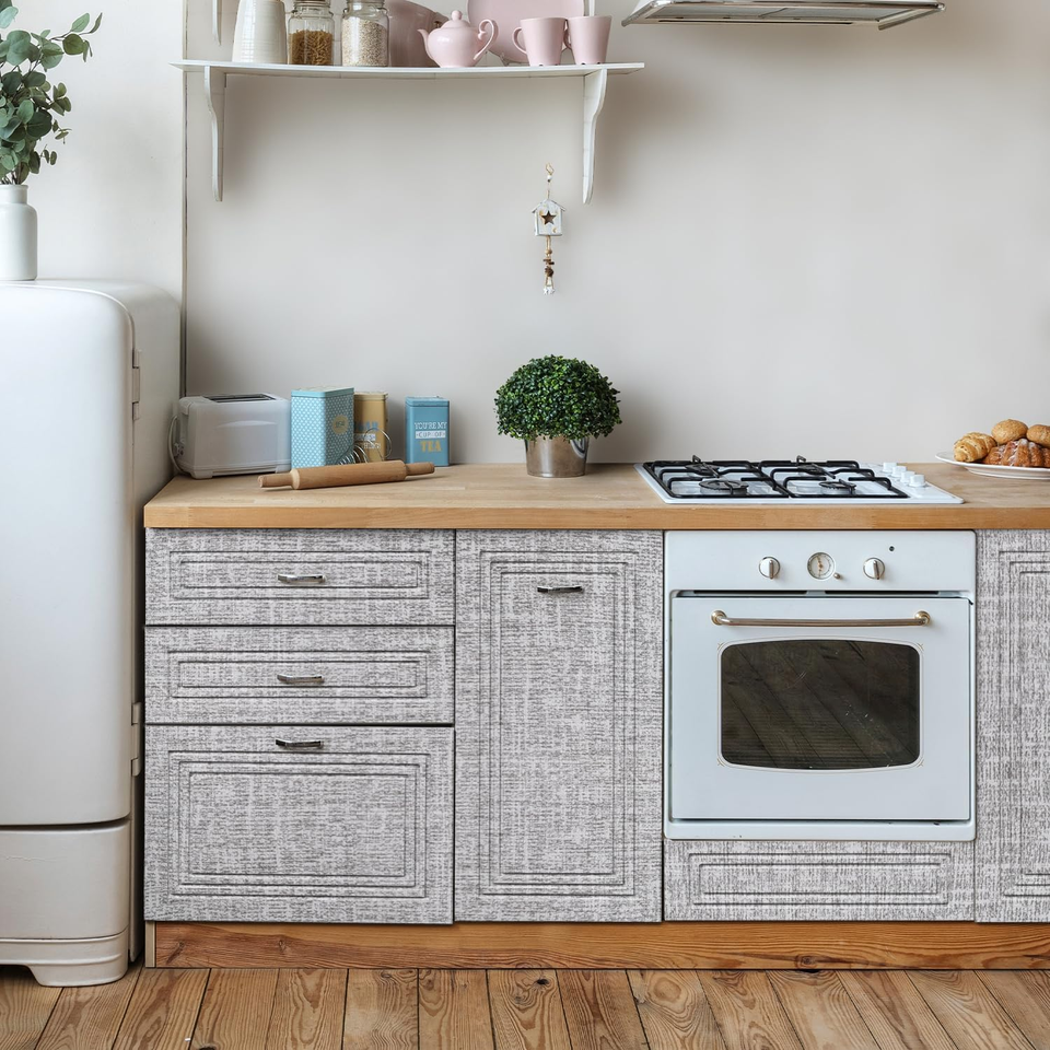 10Ft Textured Fabric Gray Wallpaper Faux Grasscloth Grey Peel and Stick