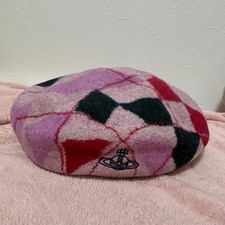 Vivienne Westwood checkered beret, pink Wool Argyle Logo
