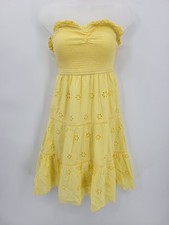 Japna Dress Womens Small Yellow Eyelte Smocked Tiered Convertible Boho Feminine