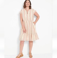 Lane Bryant Striped Tiered Boho Lace-Up Neck Casual Summer Sundress Sz 16