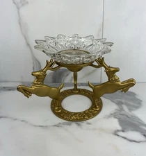 Vintage Reindeer Candle Holder Centerpiece Christmas Decor with MCM Glass Dish