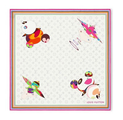 Louis Vuitton TM Scarf Bandana White Monogram M96273 Silk Auth New