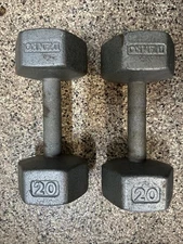 Vintage Ivanko Pair 20Lb Dumbbell Hex Metal Gray/Silver 40lb Total 20 Pounds