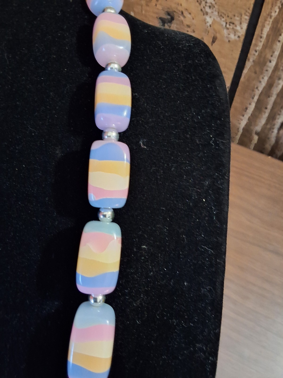 Happy multicolor rectangular necklace, blue, pink… - image 4