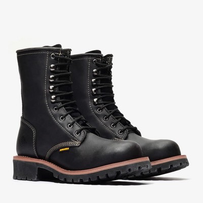 Bonanza Genuine Leather SIERRA 9'' Logger Lacer Soft Toe Work Boots - Black