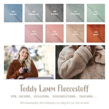 Teddystoff Meterware uni - Lammfell Stoff, Baumwolle Plüschstoff weich *Ab 25cm