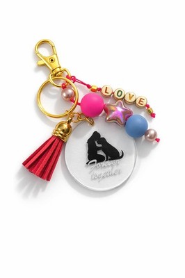 Dog Lover Keychain Handmade Acrylic Charm Forever Together Pet Gift Tassel.