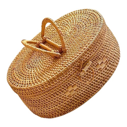  Caja de almacenamiento exterior organizadora de joyas cajas cesta de ratán con asa - Imagen 7 de 12