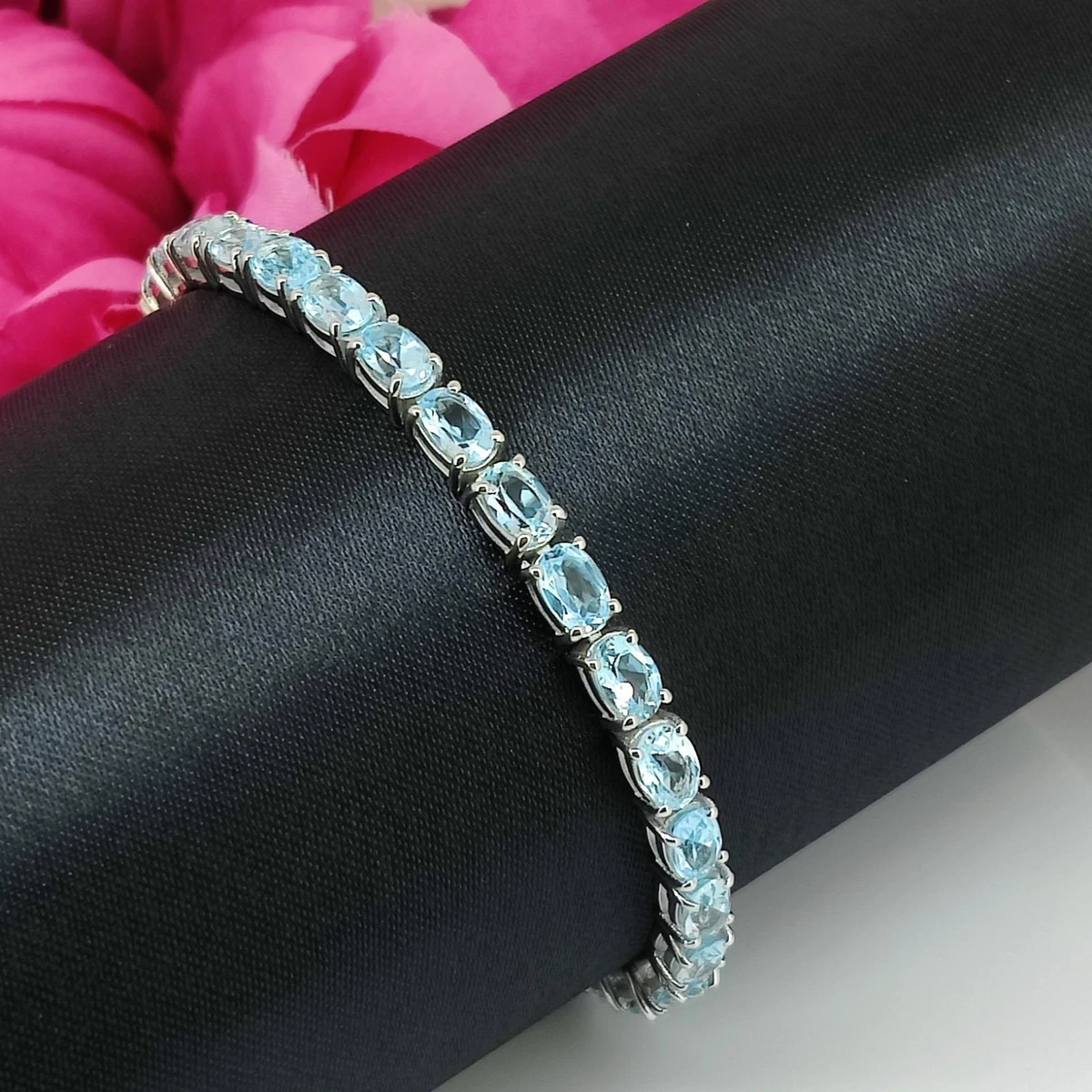 Blue Topaz Tennis Bracelet 925 Sterling Silver December Birthstone Bracelet Gift