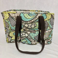 Thirty One Organizing Utility Tote Green Blue Harvest Floral 15 x 10 x 6 Pockets