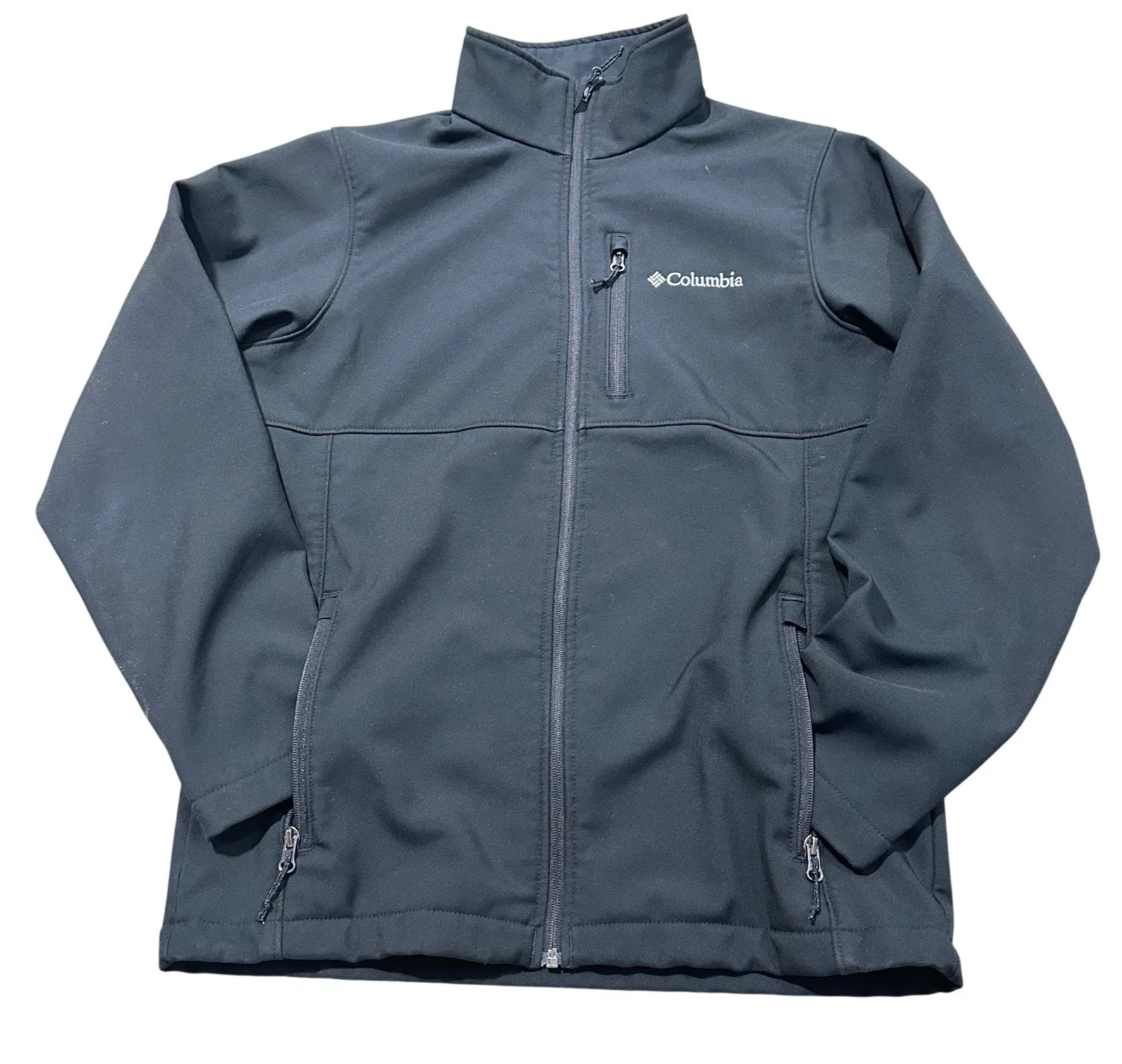 Columbia Jacket Mens Small Black Softshell Full Zip Windbreaker Hiking Outdoor