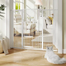 Extra Tall 55" High Metal Dog Gate with Cat Door Auto Close Pet Gate Indoor