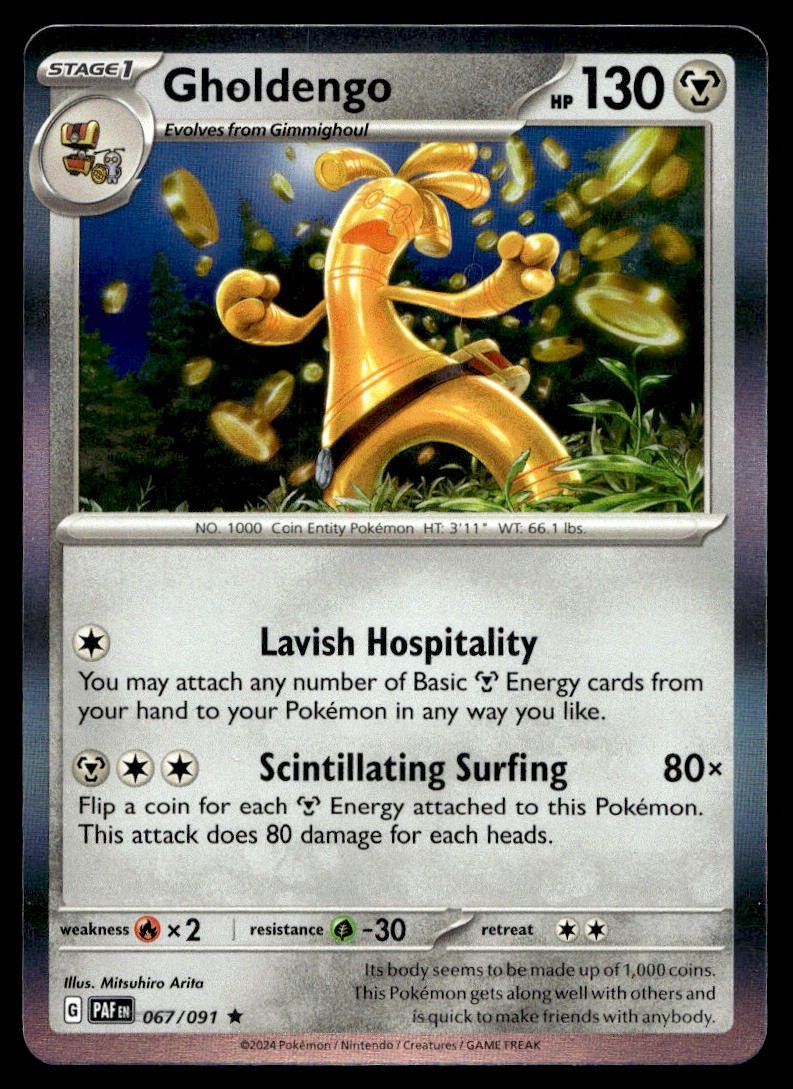 Gholdengo 67/91 Pokemon Card Paldean Fates Rare 130 HP Holo Near Mint TO